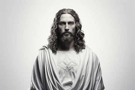 jesus with long hair and beard on a white backgroundの素材