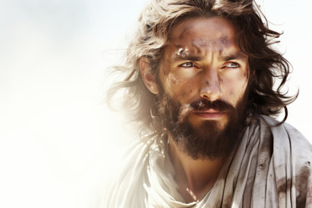 jesus with long hair and beardの素材