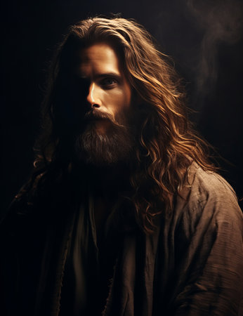jesus with long hair and beardの素材
