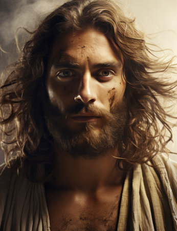 jesus with long hair and beardの素材
