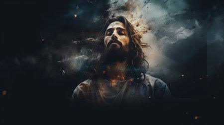 jesus with smoke coming out of his headの素材