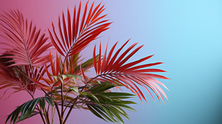 palm leaves on a blue and pink backgroundの素材