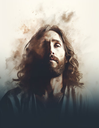 jesus with smoke coming out of his headの素材