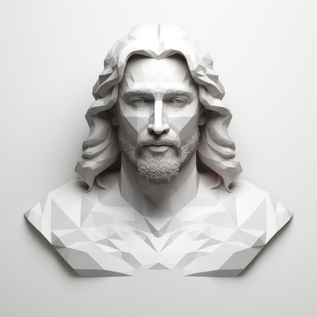 low poly jesus head on a white backgroundの素材