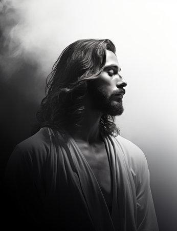 portrait of jesus christ in black and whiteの素材