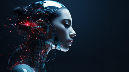 the face of a woman in a futuristic robot suitの素材