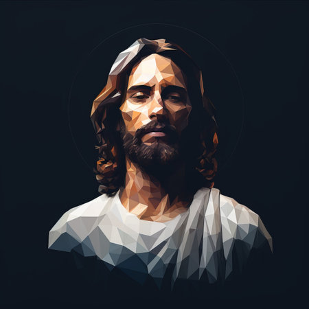 the face of jesus is shown in low polygonal styleの素材