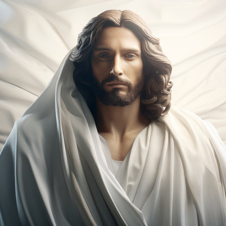 the face of jesus is shown in a white robeの素材