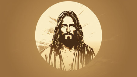 the face of jesus on a brown backgroundの素材