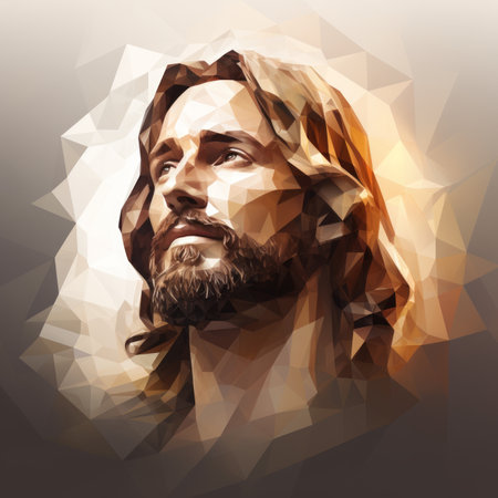 the face of jesus is shown in a low polygonal styleの素材