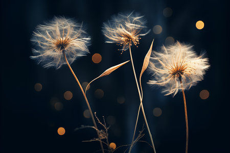 three dandelions are blowing in the windの素材
