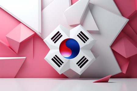 the flag of south korea on a pink backgroundの素材