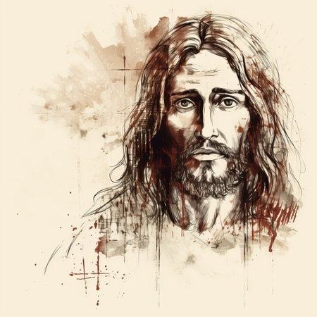 the face of jesus with blood splatters on itの素材