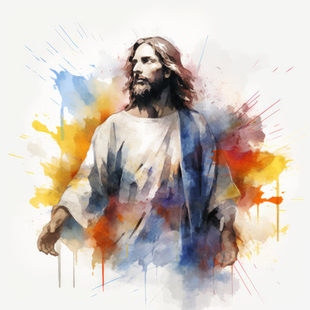 watercolor painting of jesus on a white backgroundの素材
