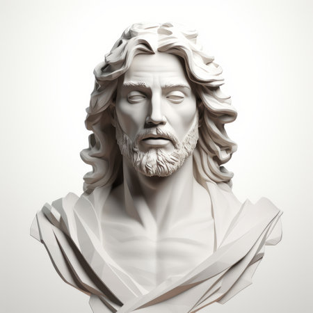 a bust of jesus with long hair on a white backgroundの素材