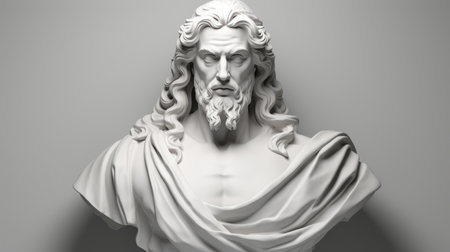 a bust of jesus with long hair and beardの素材