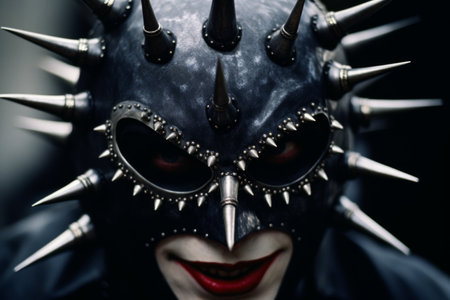 a man wearing a mask with spikes on his faceの素材