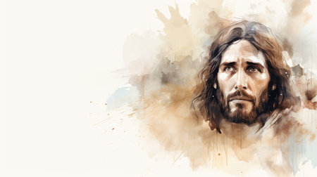 a painting of jesus on a white backgroundの素材