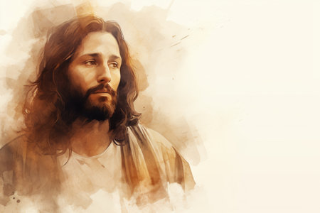 a painting of jesus with long hair and beardの素材