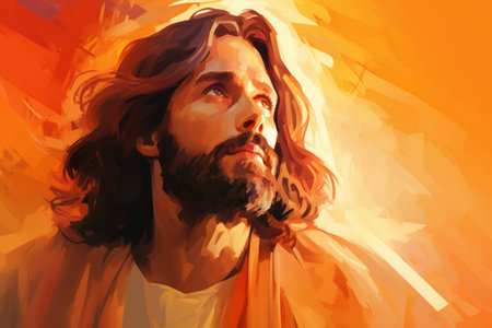 a painting of jesus with long hair and beardの素材