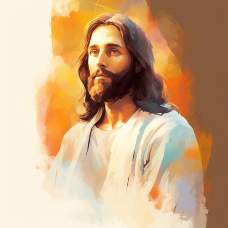 a painting of jesus with long hair and beardの素材