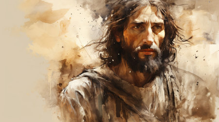 a painting of jesus with long hair and beardの素材