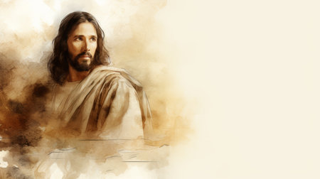 a painting of jesus on a white backgroundの素材