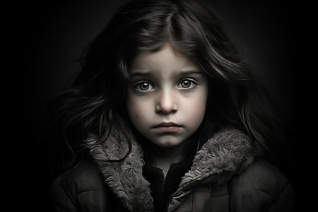 a little girl with long hair and dark eyesの素材