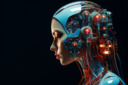 the face of a woman with a robot headの素材