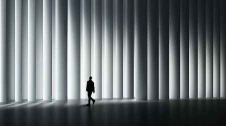 silhouette of a man standing in front of a wall of lightの素材