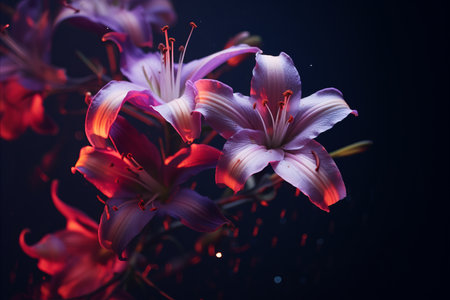 purple lilies on a dark backgroundの素材
