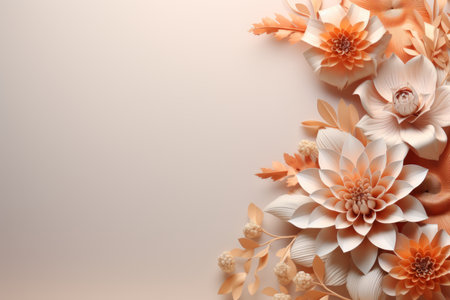 paper flowers on white background with copy spaceの素材