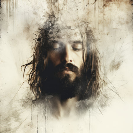 jesus with a crown of thorns on his headの素材