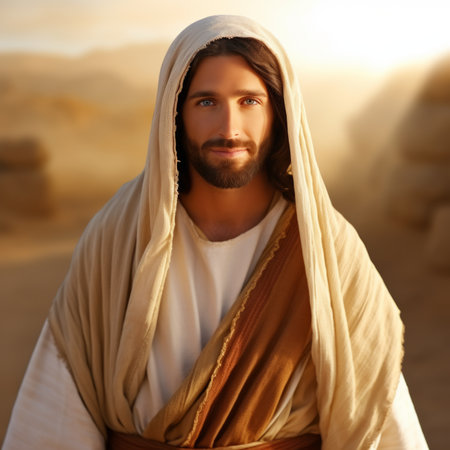 jesus standing in the desert wearing a robeの素材