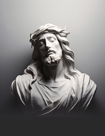 a statue of jesus with a crown of thorns on his headの素材