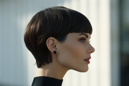 a woman with a short haircut and earringsの素材