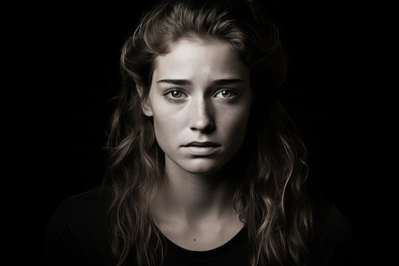 a woman with long hair and a black shirtの素材