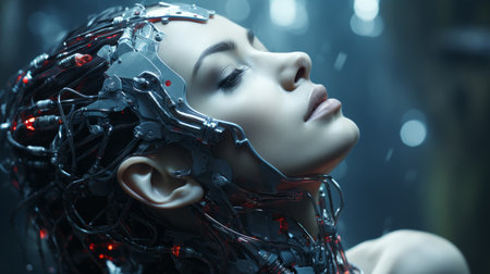 an image of a woman with a robot headの素材