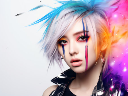 an image of a woman with colorful hairの素材