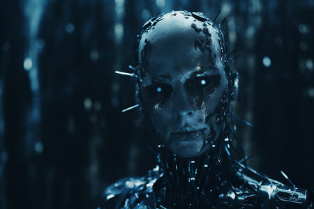 an image of a woman with spikes on her faceの素材