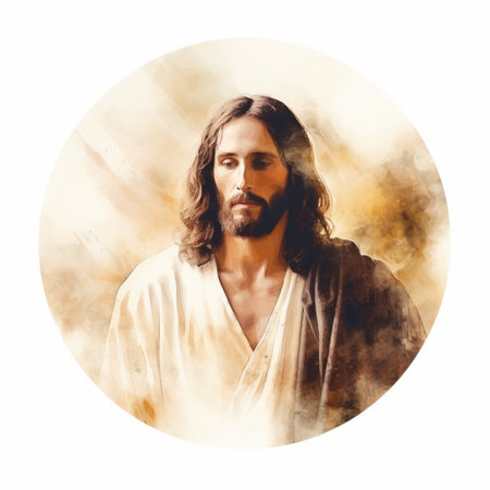 jesus in a circle on a white backgroundの素材
