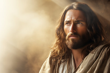 jesus in the light of the sunの素材