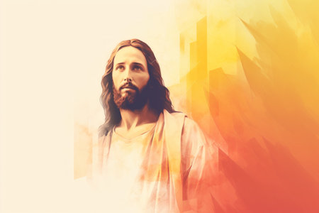 jesus is depicted in an abstract paintingの素材
