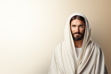 jesus in white robe standing in front of a white backgroundの素材