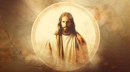 jesus is in a circle with smoke coming out of itの素材