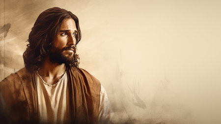 jesus is looking off to the side in this paintingの素材