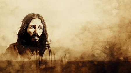 jesus is shown in a sepia - toned paintingの素材