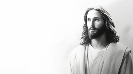 jesus is shown in a black and white drawingの素材