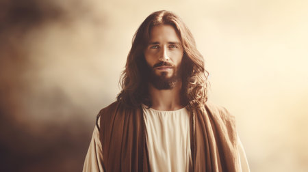 jesus is standing in front of a blurry backgroundの素材