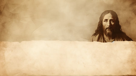 jesus is standing in front of a blank piece of paperの素材